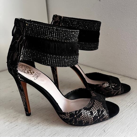 Vince Camuto Lissa Black Lace Heels with Beaded Strap size 9 - Picture 3 of 14